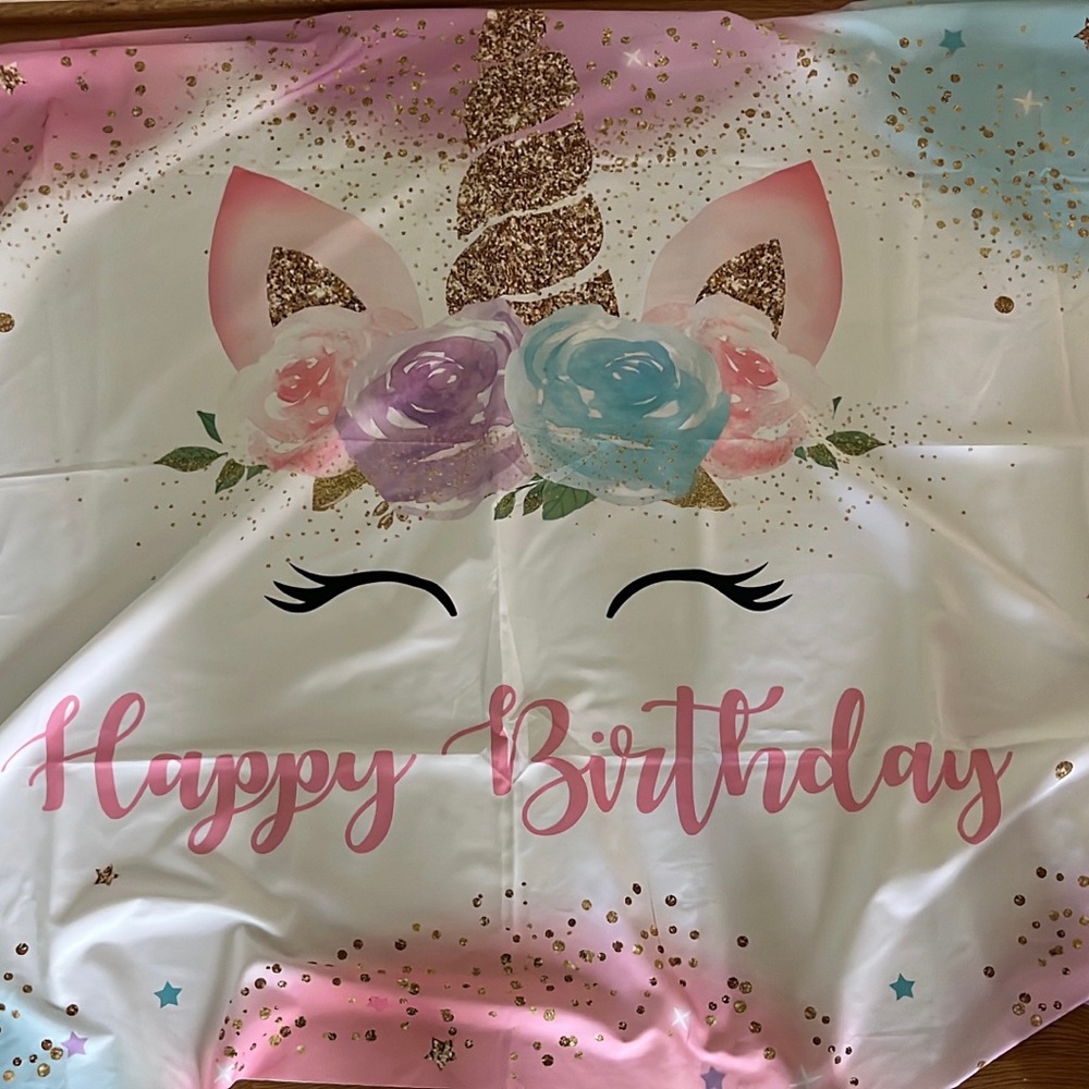 Unicorn Happy Birthday Banner - Pink, Blue, Gold